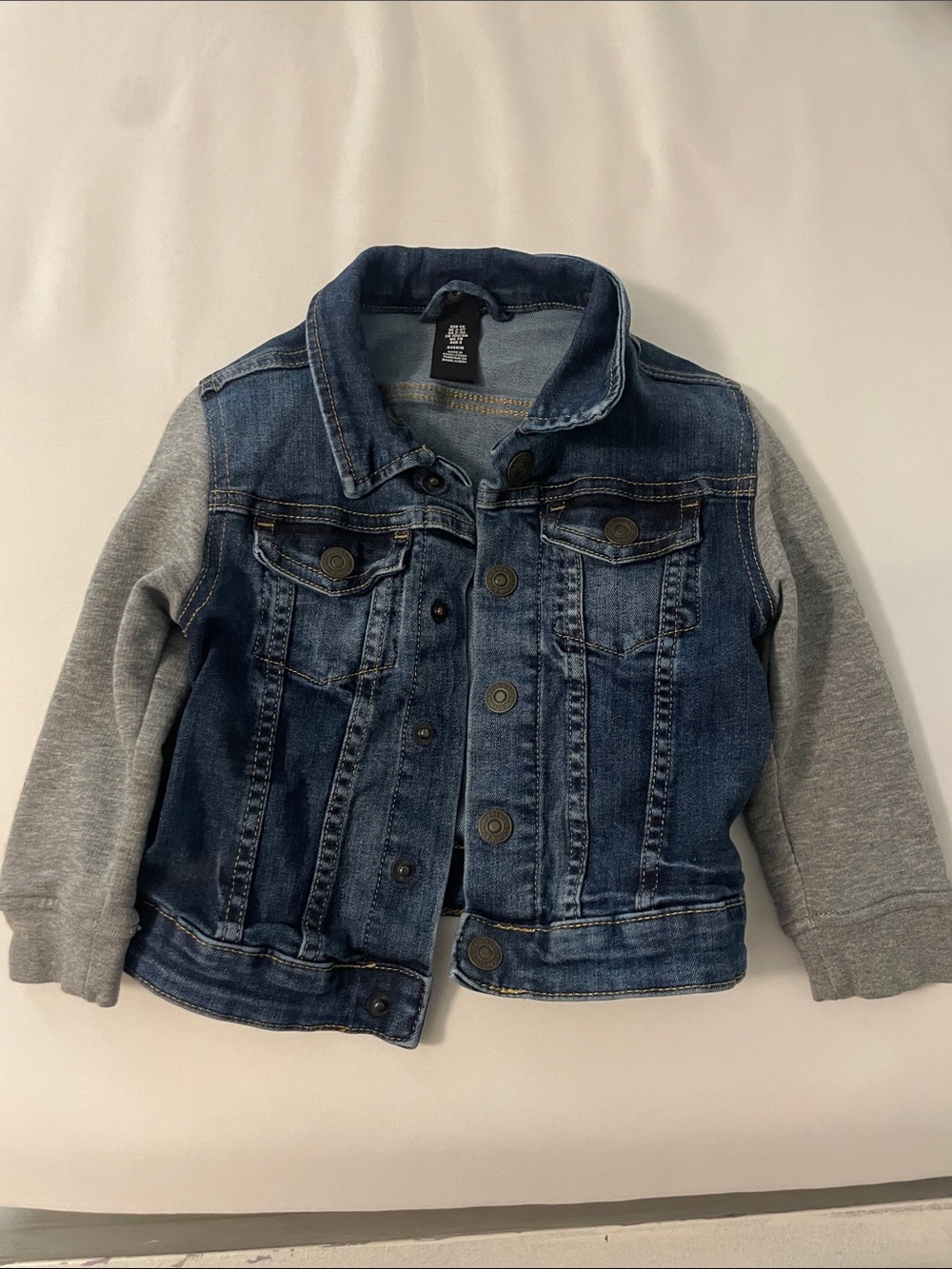 Kids Two-Tone Denim Jacket with Gray Sleeve Hoodie